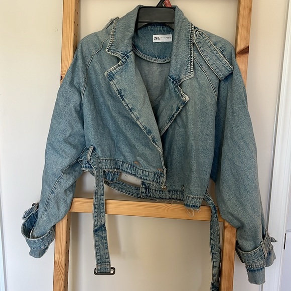 TRF Crop Denim Trench Coat - Picture 3 of 3